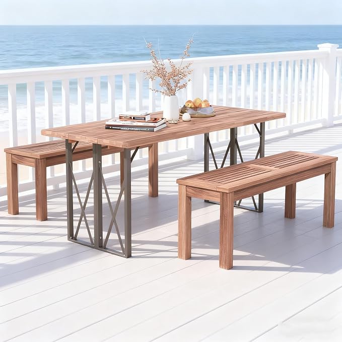 ERGOMASTER Wooden Backless Outdoor Bench, 2-Person Indoor Outdoor Patio Dining - Image 8