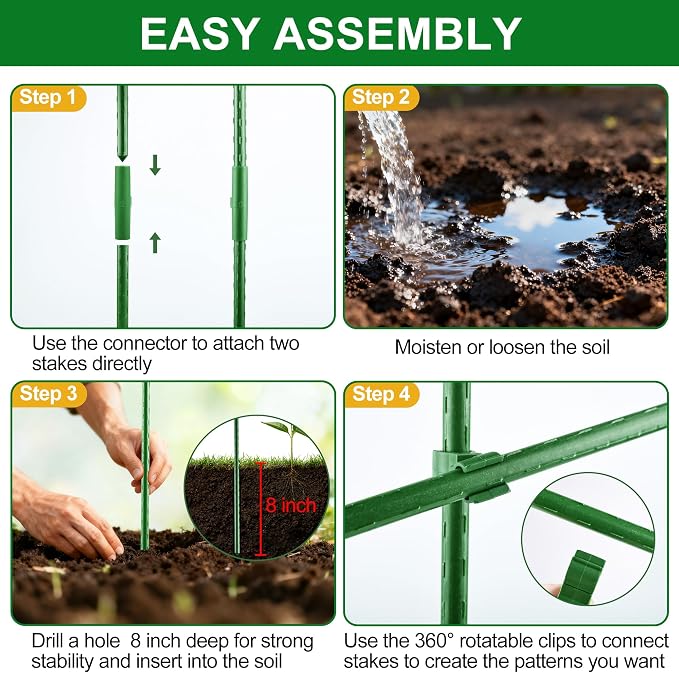 WAENLIR 16 Inch 24 Pack Extendable Garden Stakes Kit, DIY 4ft 5ft 6ft 7ft 8ft - Image 7