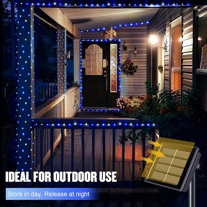JMEXSUSS 2 Pack Blue and White Solar Christmas Lights, Each 33FT 100 LED Solar - Image 2