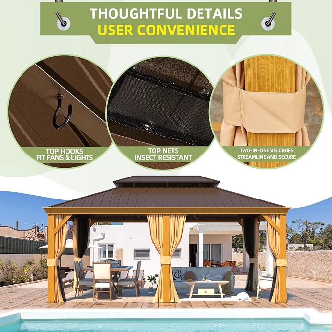 EROMMY 12'x18' Hardtop Gazebo, Galvanized Steel Double Roof - Image 6