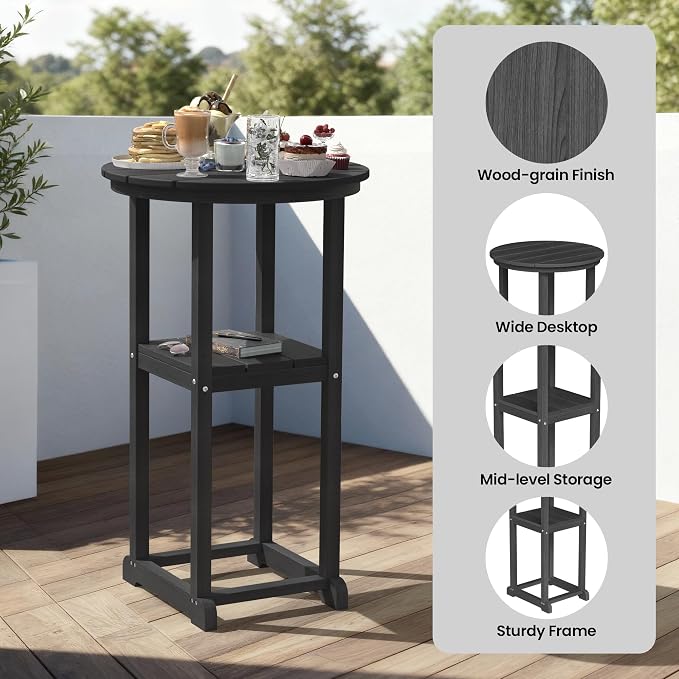 Ciokea 3 Pcs Compact Outdoor Bar Set, Space-Saving Round Bistro Set - Image 4