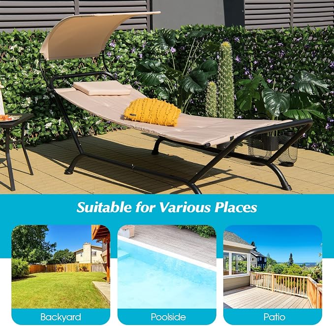 Giantex Hanging Hammock with Stand, Patio Hanging Chaise Lounge Chair w/Canopy - Image 9