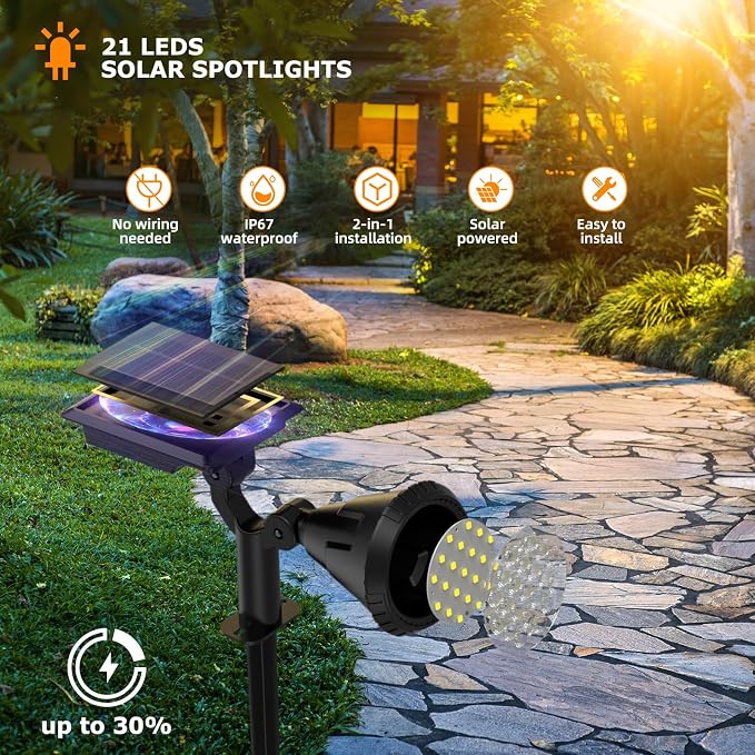 Solar Spot Lights Outdoor, 21 LEDs Brightness Solar Outdoor Lights IP67 - Image 2