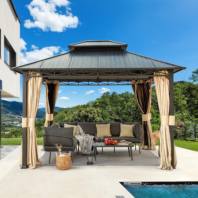 MELLCOM 10'x12' Hardtop Gazebo, Metal Double Roof - Image 7