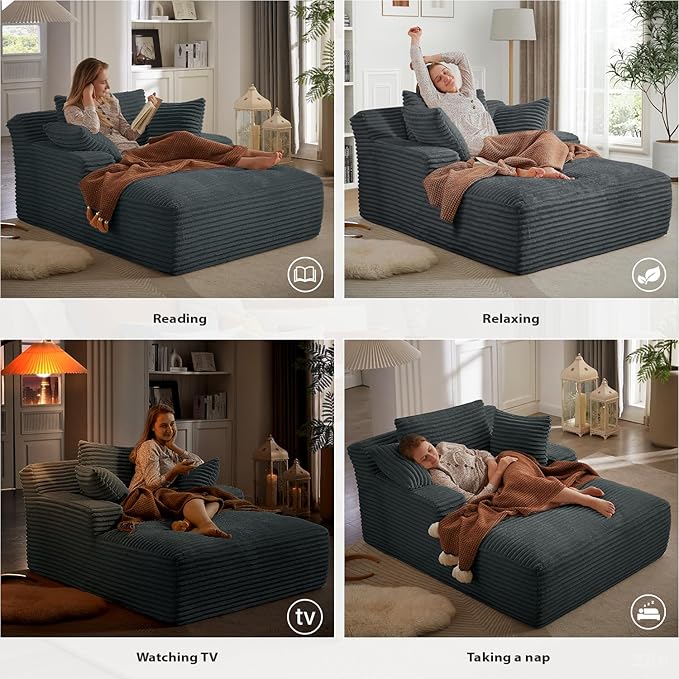 50 Inch Chaise Lounge Chair Indoor, Oversized Corduroy Upholstered Boneless - Image 6