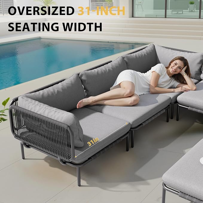 6-Piece Patio Furniture Set, Weather-Resistant Metal Frame Conversation Set - Image 5
