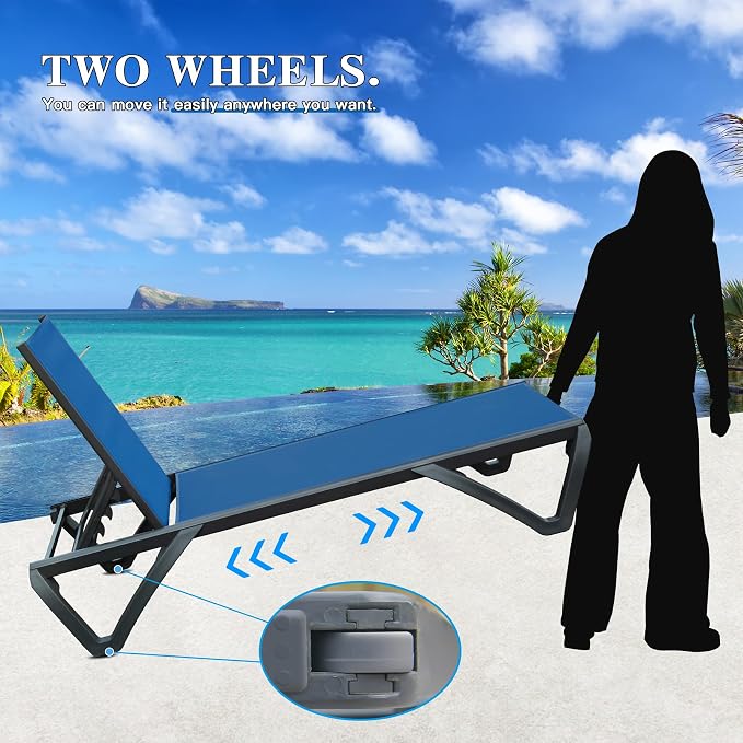Domi Pool Lounge Chairs Set of 2, Aluminum Adjustable Outdoor Chaise Lounge - Image 6