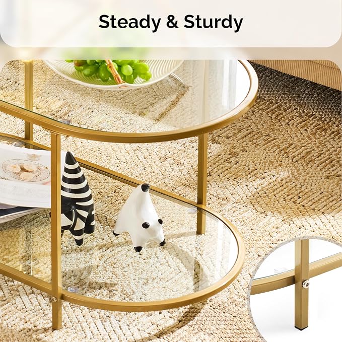VINGLI 38" Oval Coffee Table, Transparent Glass Coffee Tables - Image 6