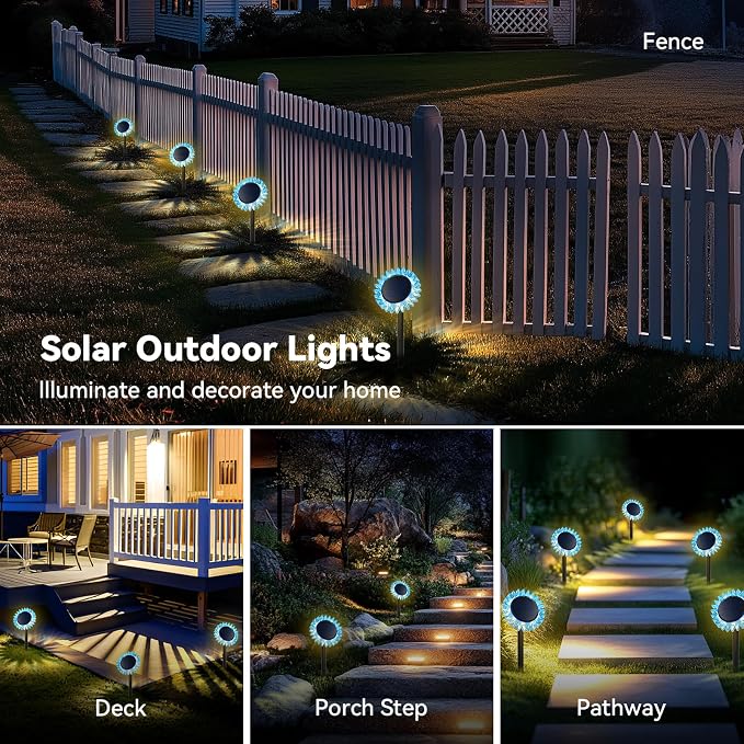 Outdoor Solar Lights, 2 Pack Led Solar Sunflower Lights, Stake/Wall 2-in-1 - Image 3