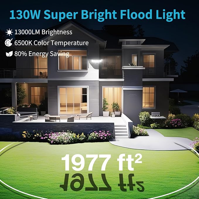 Olafus 130W Flood Light Outdoor, Switch Controlled 13000LM LED Security Light - Image 2