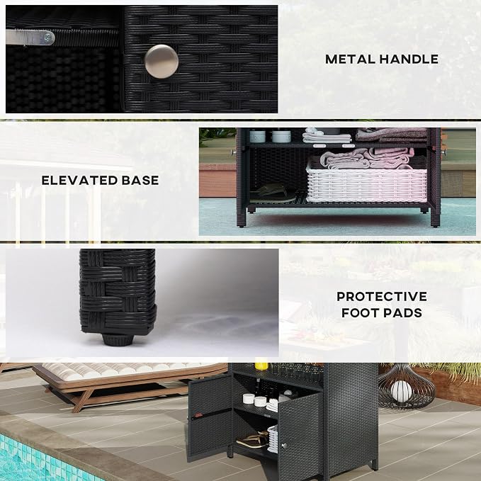Outsunny Wicker Outdoor Storage Cabinet, Rattan Outdoor Bar Table - Image 7