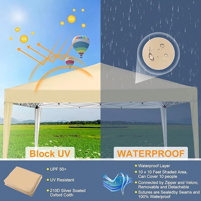 COBIZI 10x10 Pop Up Canopy Tent Without Sidewall, UPF 50+ Waterproof Outdoor - Image 6