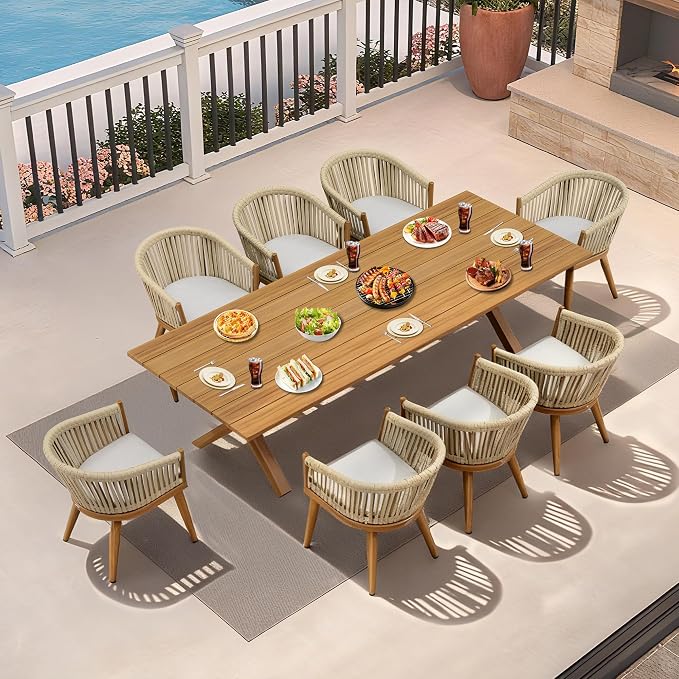 PURPLE LEAF 9 Piece Longer Outdoor Dining Set by PURPLELEAF