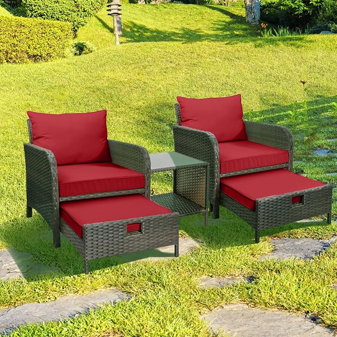 LEVELEVE Balcony Furniture 5 Piece Patio Conversation Set, PE Wicker Rattan - Image 4