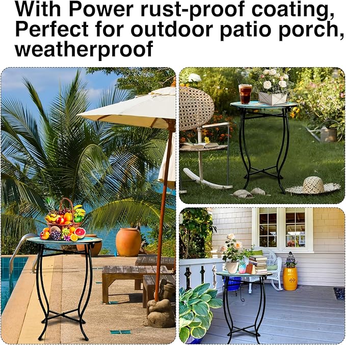 Fashion&cool Patio Side Table, 14 Inch Weather Resistant Metal Side Table - Image 2