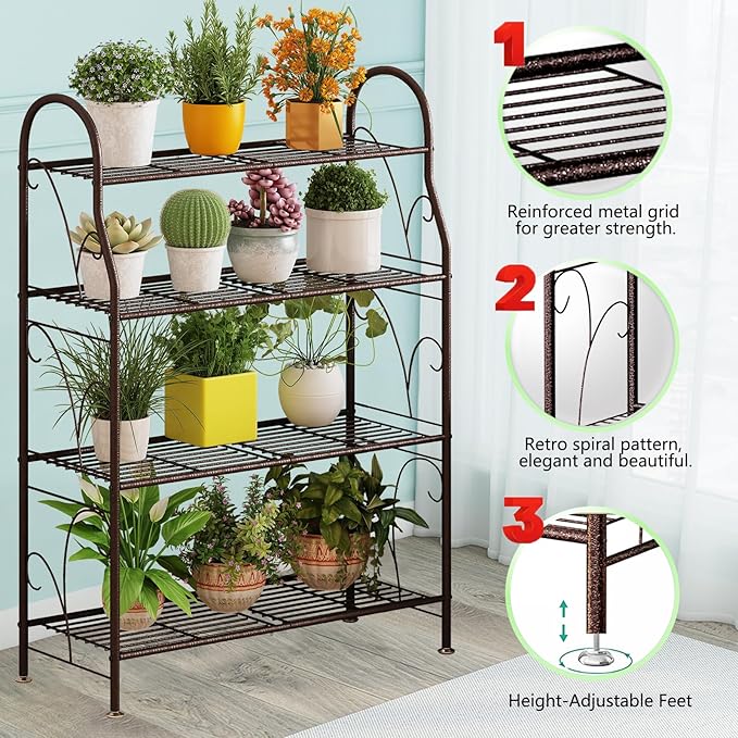 SORCEDAS Plant Stand Indoor Outdoor Plant Shelf 4 Tier Metal Corner Flower - Image 6