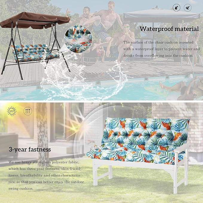Outside Benches Cushion with Backrest, Thicken Waterproof Swing Cushions 2/3 - Image 5