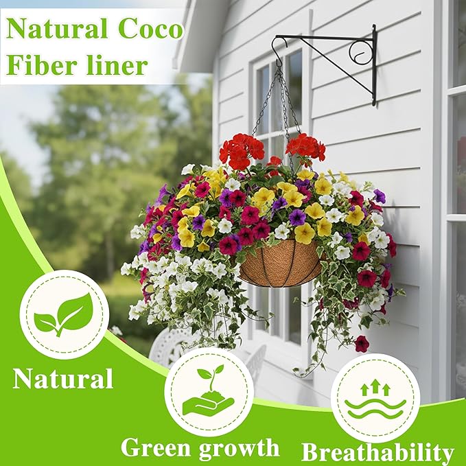 Metal Hanging Planters Basket Set of 4 Hanging Flower Pots 10 Inch Chain Round - Image 2