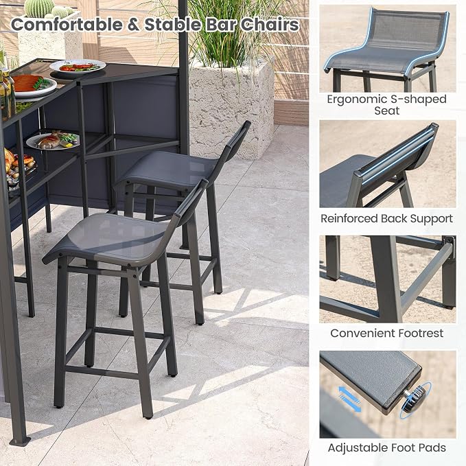 Tangkula 3 Piece Patio Bar Set, 8x8 FT Double-Tier Grill Gazebo - Image 8