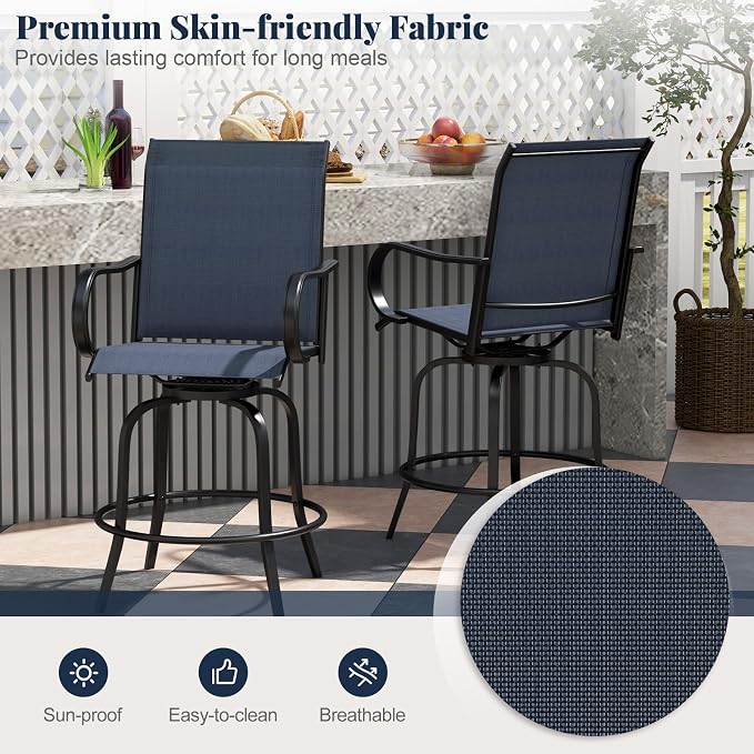 Giantex Set of 2 Swivel Outdoor Bar Stools, All-Weather Bar Height Patio Chairs - Image 7