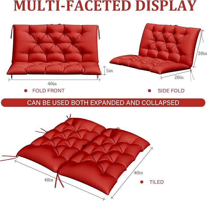 Porch Swing Cushion with Backrest, Waterproof Bench Cushion - Image 2