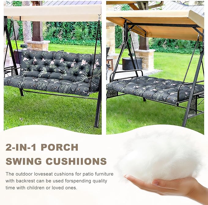Porch Swing Cushion with Backrest, Waterproof Bench Cushion - Image 4
