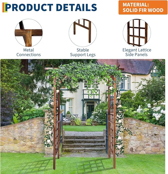 85 in Wooden Garden Arbor, Solid Fir Wood Trellis - Image 3