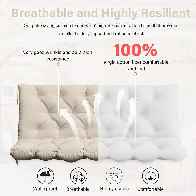 Porch Swing Cushion with Backrest, Waterproof Bench Cushion - Image 4