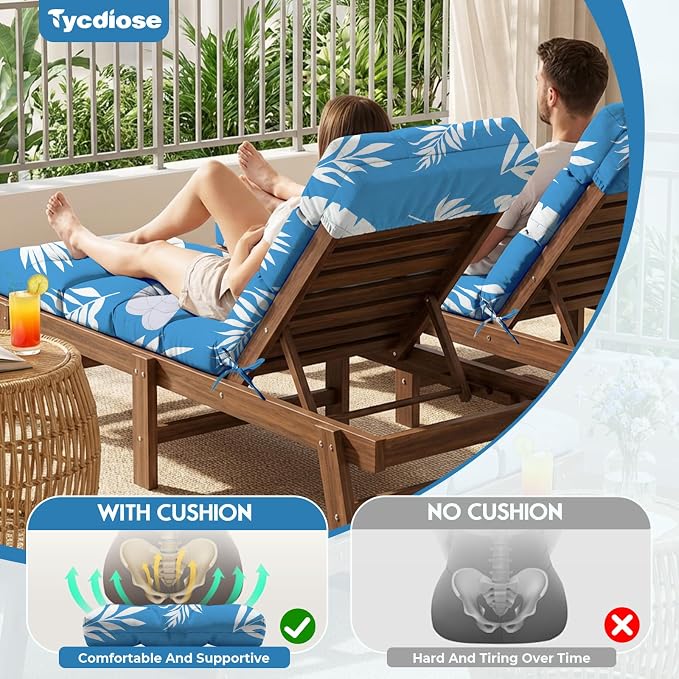 All Weather Chaise Lounge Cushions Outdoor 74.4 x 22 x 4 Inches Lounge Chair - Image 2