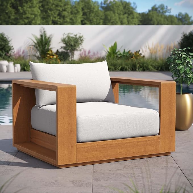 Modway Tahoe Acacia Wood Outdoor Patio Chair in Natural Light Gray - Image 2