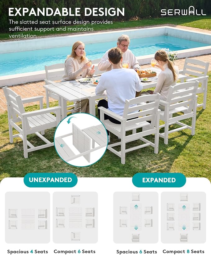 SERWALL 9-Piece Outdoor Dining Set, All Weather HDPE Outdoor Furniture Set - Image 4