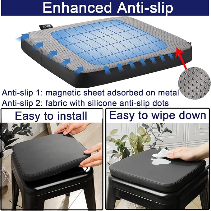 BUYUE Enhanced Anti-Slip Magnetic Bar Stool Cushions Set of 4, Luxury PU - Image 3