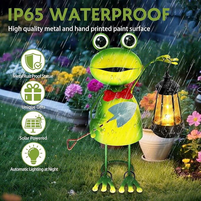 Solar Garden Lights Frog Statue, 13.78in Tall Frog - Image 5