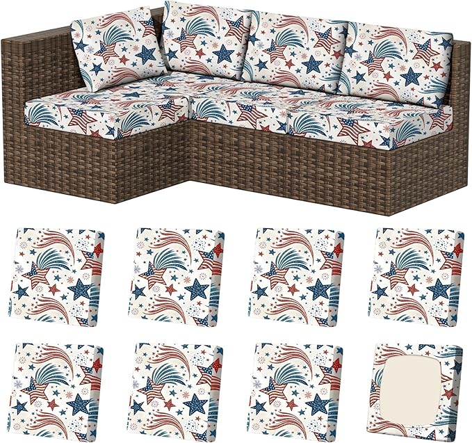 8Pcs Square Small Stretch Patio Cushion Covers, Couch & Sofa Replacement by VORSHAPE