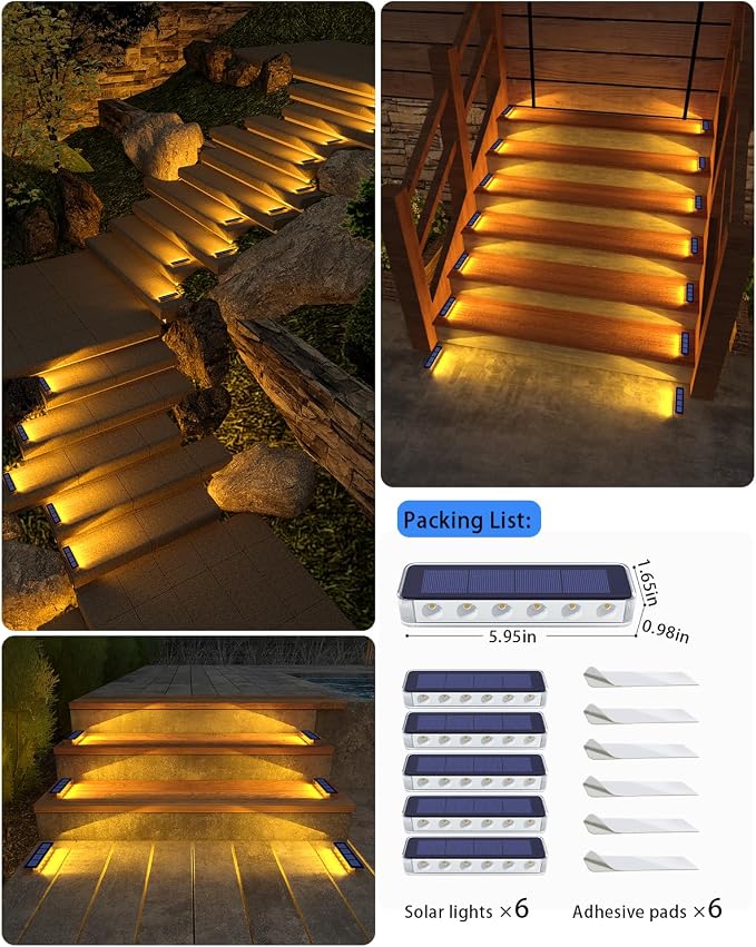 Solar Step Lights for Outside, 6 Pack Solar Stair Lights Outdoor Waterproof - Image 6