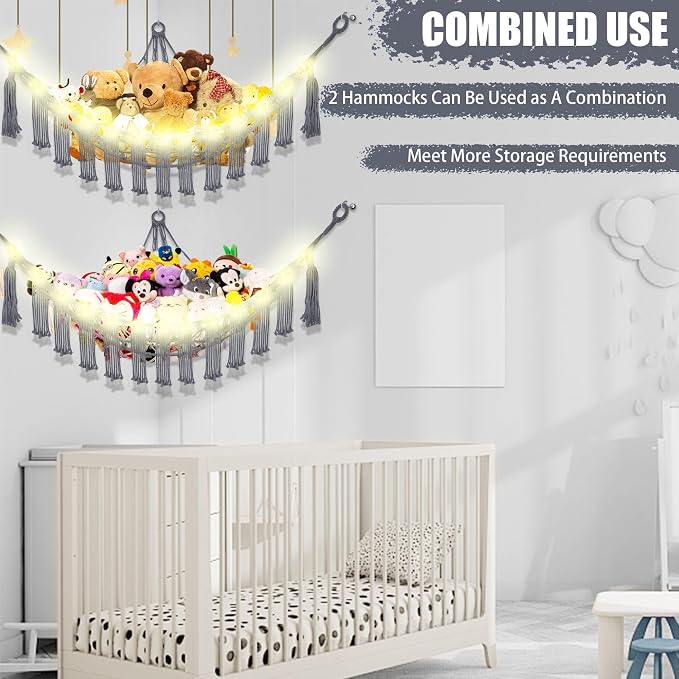 Stuffed Animal Hammock with LED Light, Large Stuffed Animals Storage Corner - Image 8