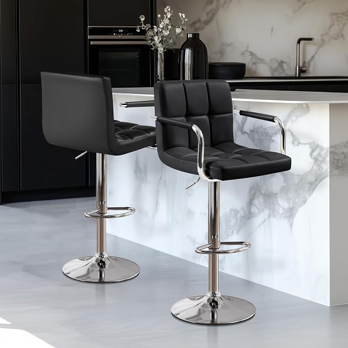 Yaheetech Bar Stools Set of 2, PU Leather Height Adjustable Swivel Barstools - Image 2