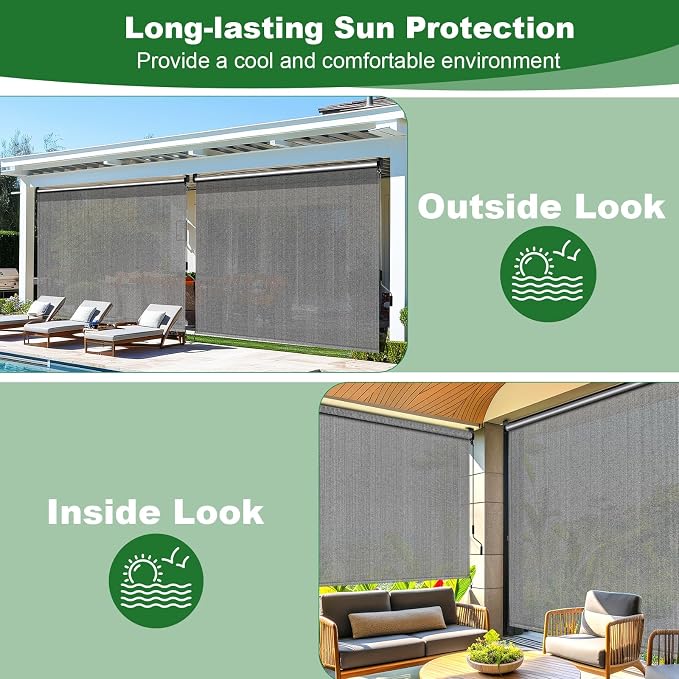 LIFERUN Outdoor Roller Sun Shade 8' W x 6' H, HDPE Shade Cloth - Image 3