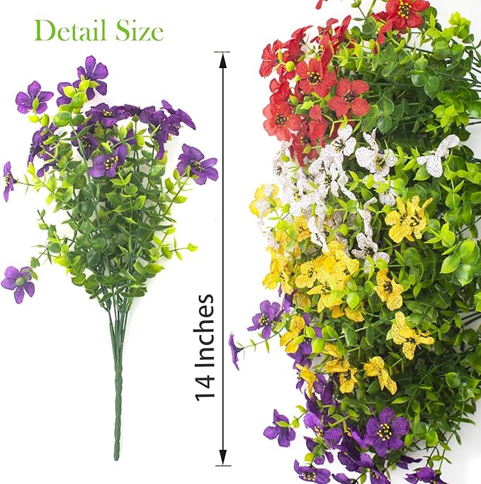 Artificial Fake Plants Flowers for Outdoor Spring Decoration, 16 Bundles Faux - Image 3