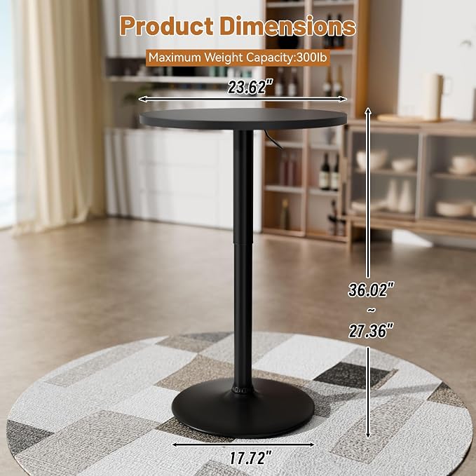 Flamaker Round Bistro Pub Table 23.6 Inch Height Adjustable 360° Swivel Bar - Image 3