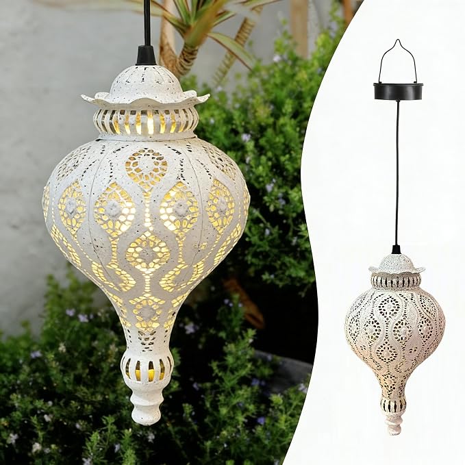Moroccan Solar Lanterns Outdoor Waterproof White Hanging Lanterns Outdoor by JOLUSIA