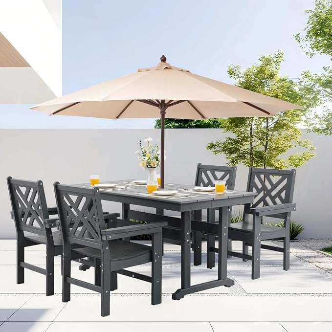 HDPE Dining Table Set for 4, 5-Piece Outdoor Table and Chairs Include 4 Dining - Image 6