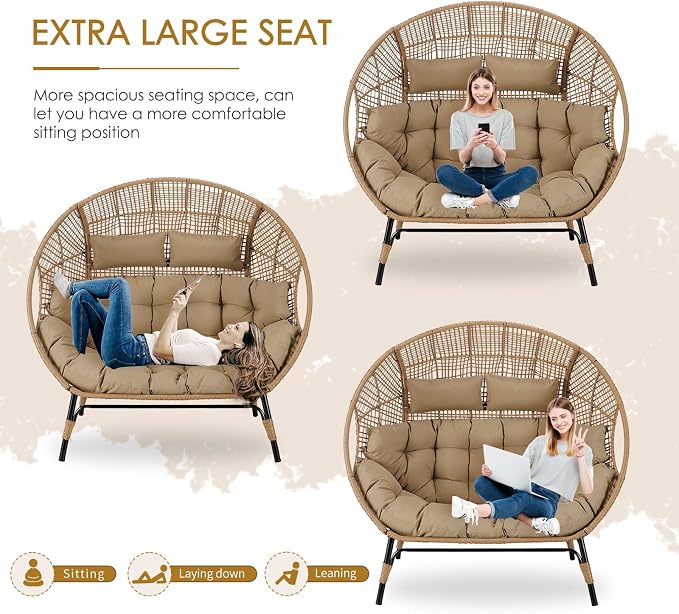 NICESOUL® Double Egg Chair Indoor Outdoor Stationary Oversized 6.5" Thick - Image 8