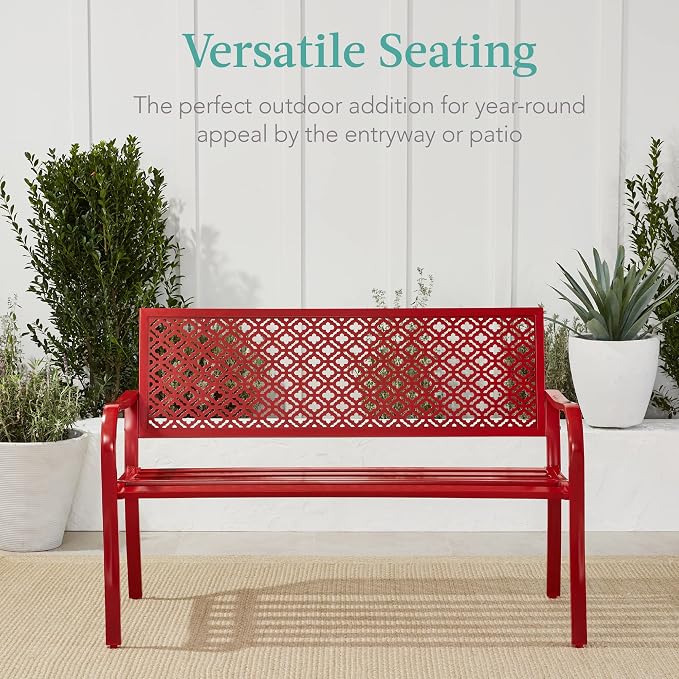 Best Choice Products Outdoor Bench 2-Person Metal Steel Benches Furniture - Image 7