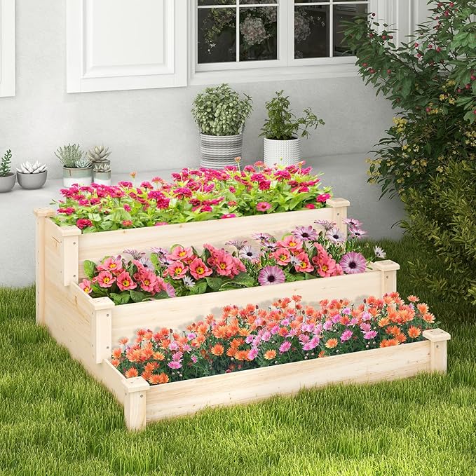 Giantex 3-Tier Raised Garden Bed, Tiered Planter Box w/Open-Ended Base - Image 2