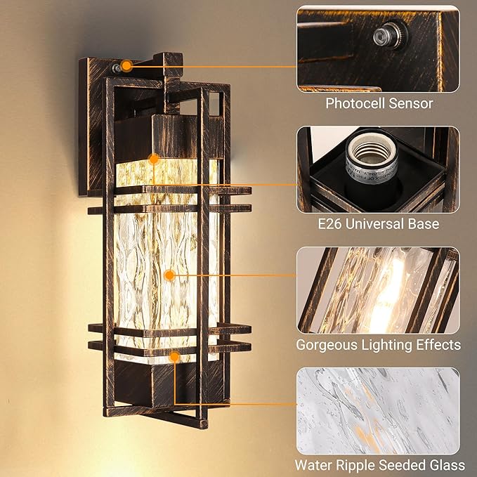 Dusk to Dawn Outdoor Front Porch Light Fixtures Wall Mount Gold-Swept Black - Image 5