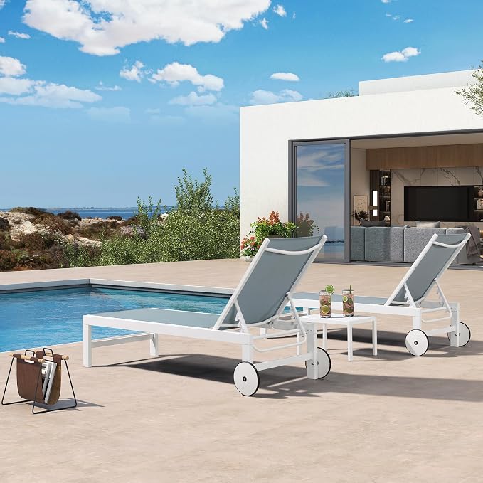 PURPLE LEAF Outdoor Chaise Lounge Chairs Set of 2 White Aluminum Lounge Chair - Image 3