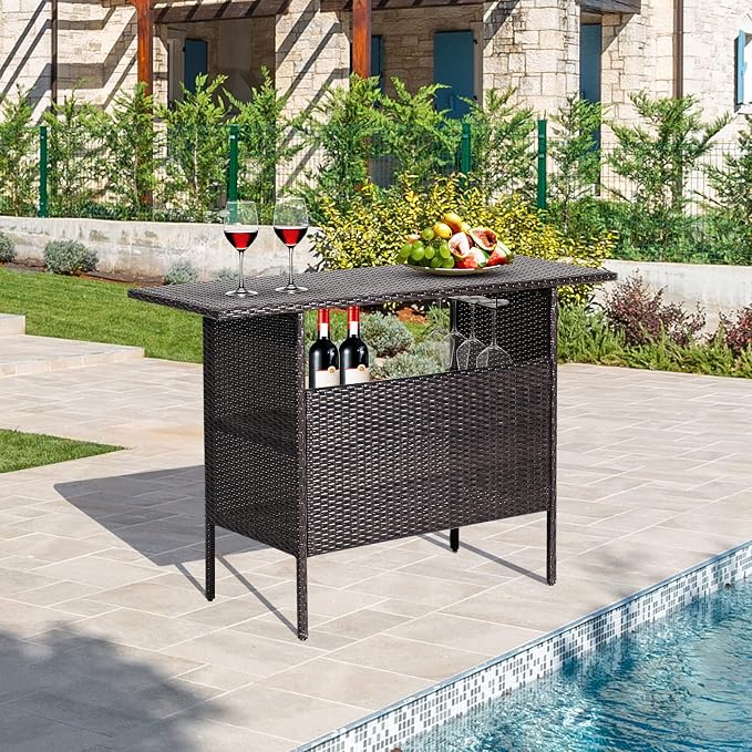 Tangkula Outdoor Wicker Bar Table, Patiojoy All Weather Patio Bar Height Table - Image 9