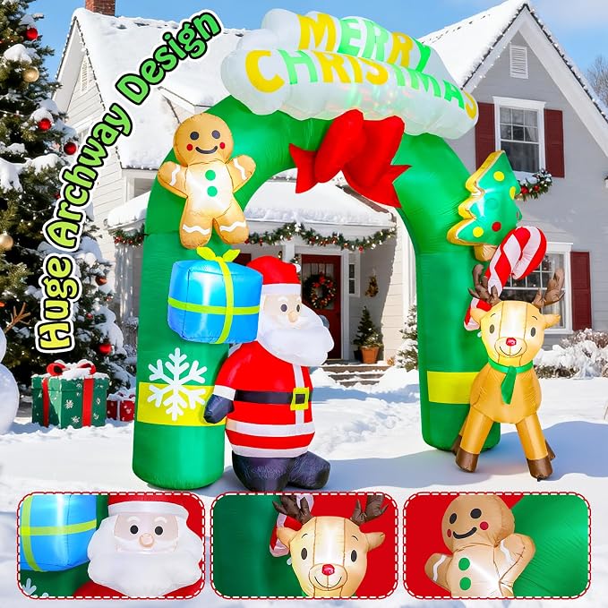 Garma 9.4 Ft Christmas Inflatables Decorations Archway, Reindeer and Santa - Image 3