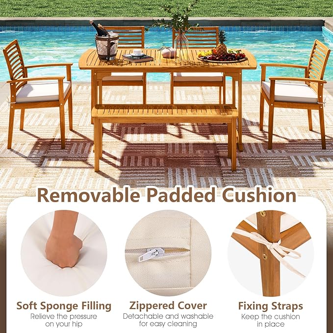 Tangkula 7 Piece Patio Acacia Wood Dining Set - Image 5